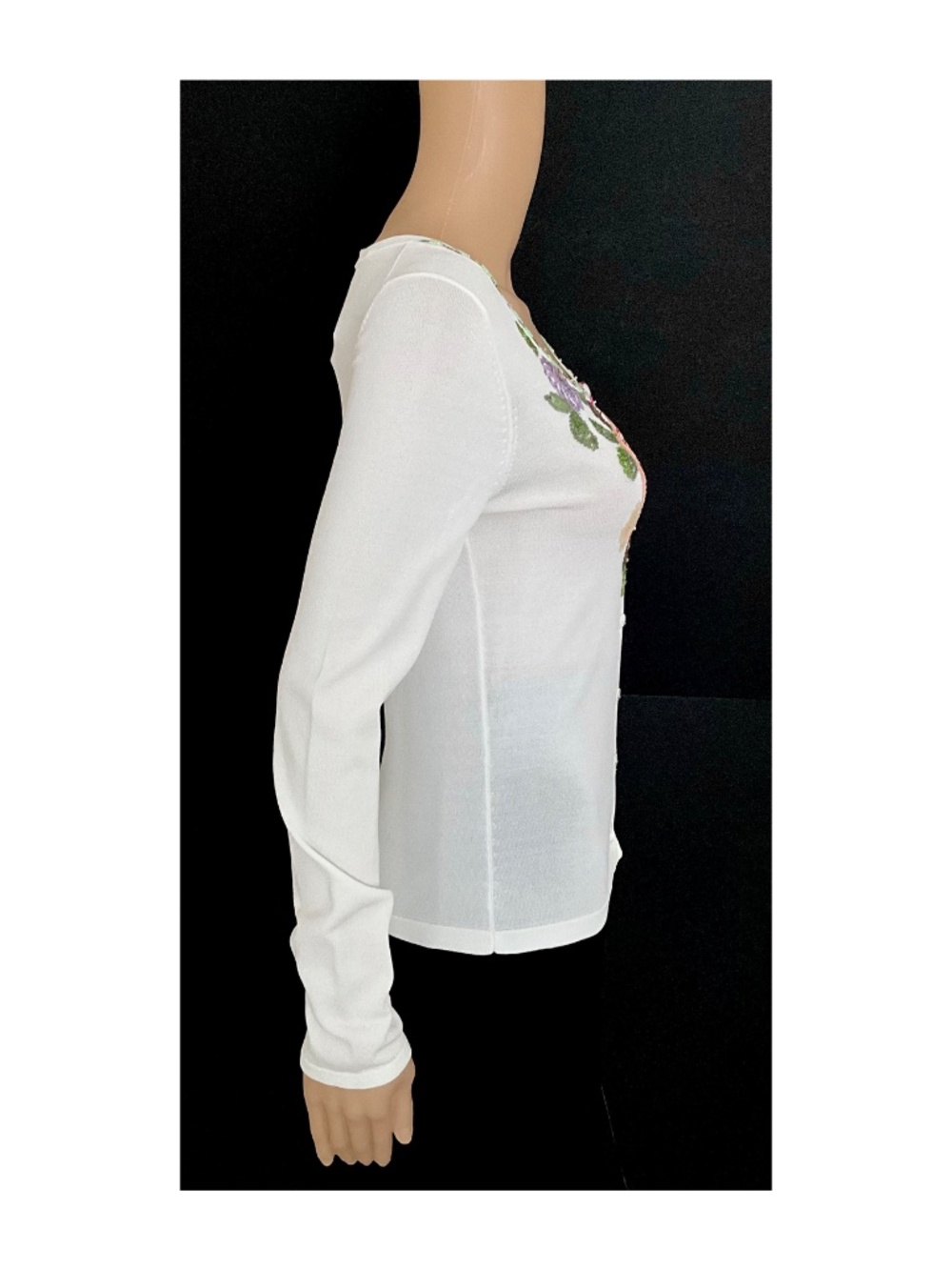 NWT BCBGMAXAZRIA White Knit Cardigan Embroidered Sequin Beaded Size S - Picture 5 of 7